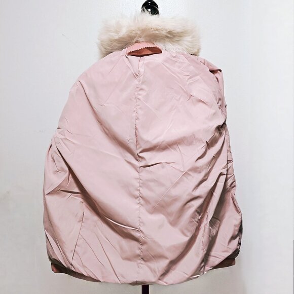 New Real Lamb Leather Jacket Parka Coat Blazer Down-Filled Padded Fox Fur Pink - Picture 4 of 5